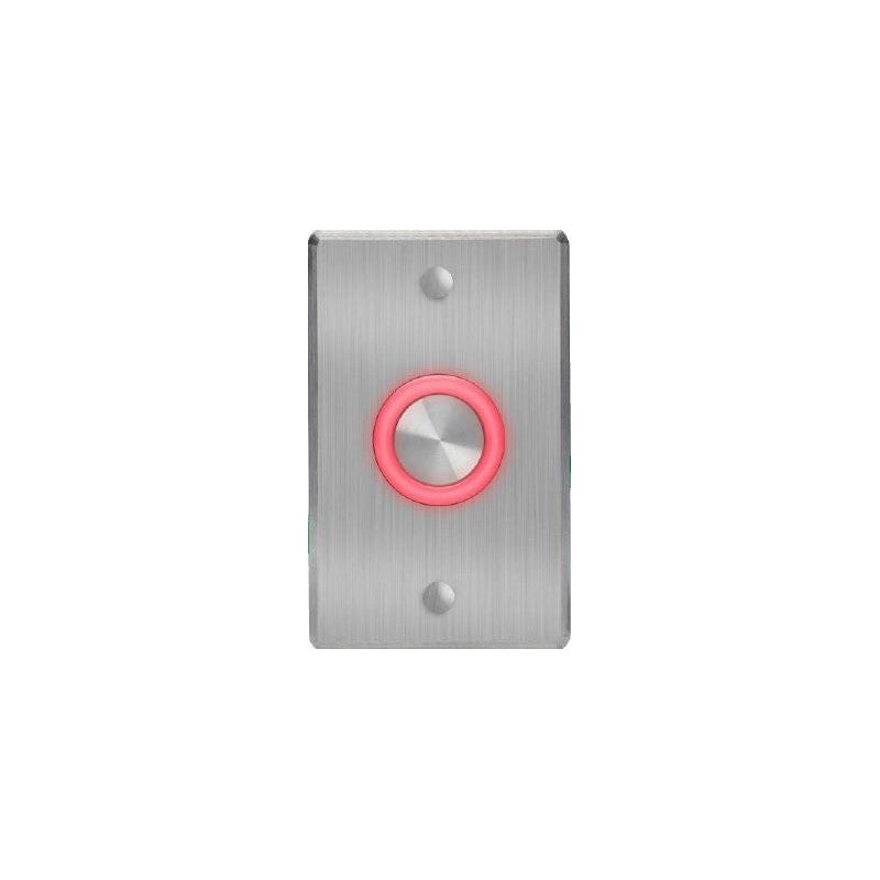 Rosslare Push Button Silver Illuminated Ring On Curved Edge Standard Stainless Steel Plate With No Text Ip65 Double Pole/double Throw (dp/dt) 12-24v Ac/dc Momentary