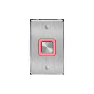 Rosslare Push Button Silver Illuminated Square Button On Curved Edge Standard Stainless Steel Plate With No Text Ip65 Single Pole/double Throw (sp/dt) 12-24vdc Momentary