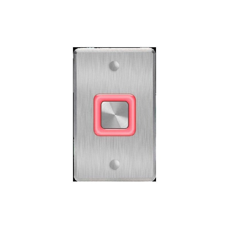 Rosslare Push Button Silver Illuminated Square Button On Curved Edge Standard Stainless Steel Plate With No Text Ip65 Single Pole/double Throw (sp/dt) 12-24vdc Momentary