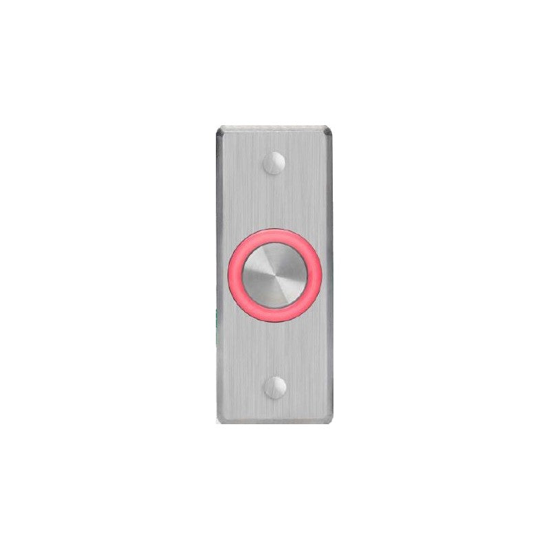 Rosslare Push Button Silver Illuminated Ring On Curved Edge Slim/ Mullion Stainless Steel Plate With No Text Ip65 Double Pole/double Throw (dp/dt) 10-24vdc Momentary