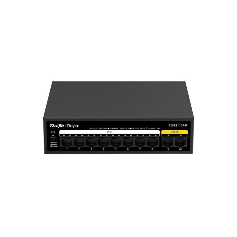 Ruijie Reyee Rg-es110f-p 10-port 10/100mbps Unmanaged POE Switch With 8 Poe+ Ports, 110w POE Budget, 250m CCTV Transmission