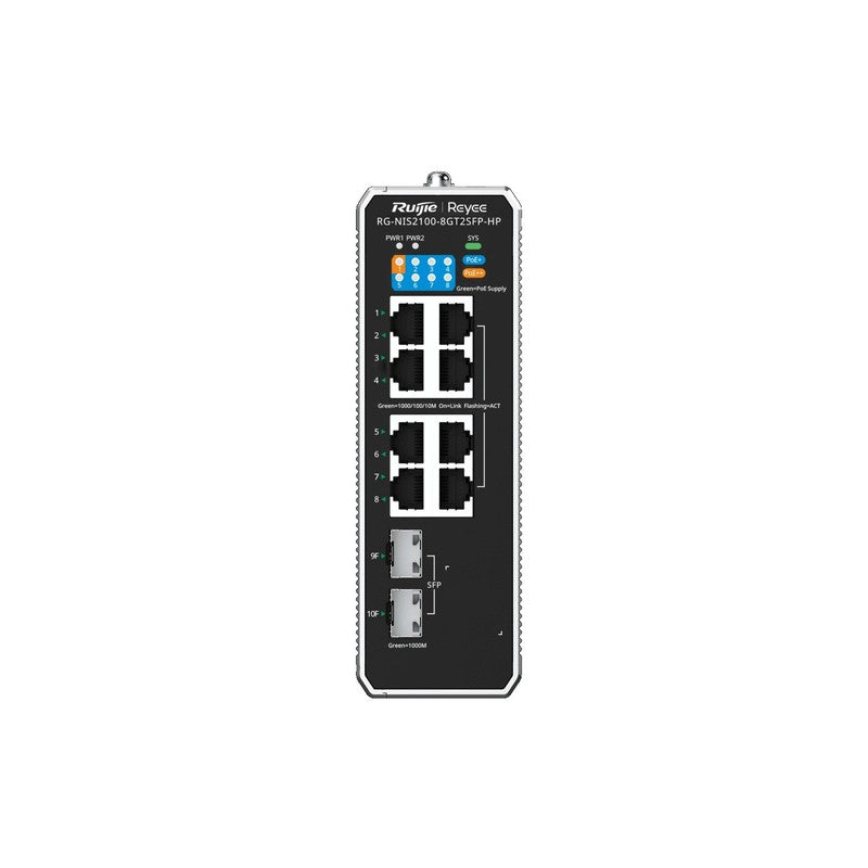Ruijie Reyee Rg-nis2100-8gt2sfp-hp 10-port Cloud Managed Industrial POE Switch With 1 Poe++ Port, 7 Poe+ Ports, 2 Sfp Uplinks