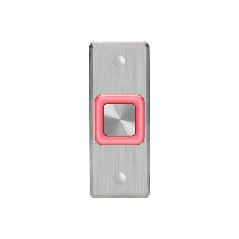 Rosslare Push Button Silver Illuminated Square Button On Curved Edge Slim/ Mullion Stainless Steel Plate With No Text Ip65 Single Pole/double Throw (sp/dt) 12-24vdc Momentary