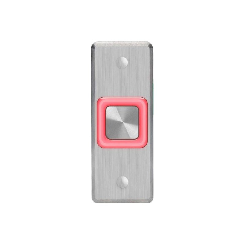 Rosslare Push Button Silver Illuminated Square Button On Curved Edge Slim/ Mullion Stainless Steel Plate With "exit" Engraved Ip65 Single Pole/double Throw (sp/dt) 12-24vdc Momentary