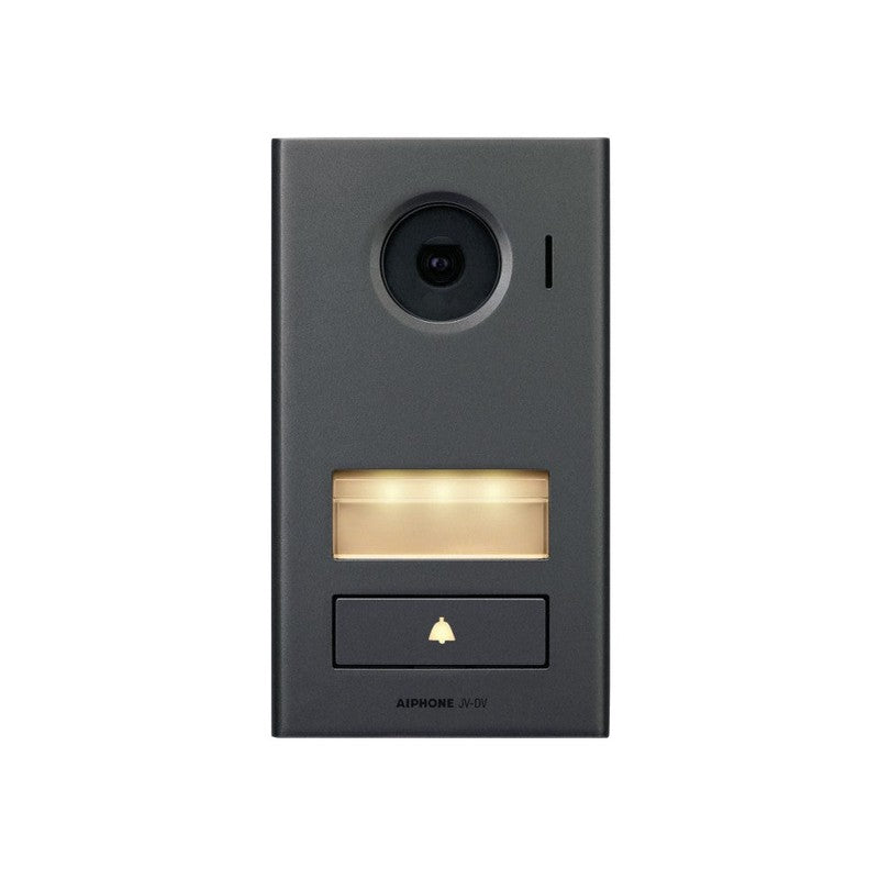 Jv Series 2-wire Intercom Vertical 1 Button Audio/video Door Station Black Residential/commercial Mechanical Button 1.3mp Metal Ip54 Ik08 Lock & Auxiliary Output Alarm Input Power By Monitor Bus