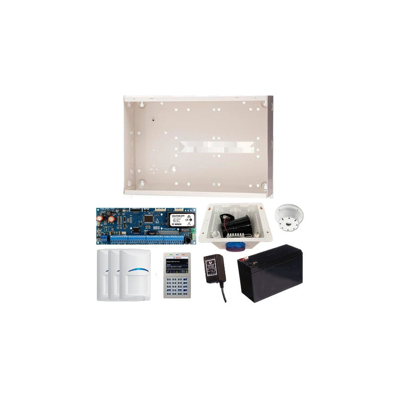 Bosch 6000 Hardwired Alarm Kit Includes 1x Solution 6000 Pcb With Prox Keypad 3x Blue Line Tritech Pet Pirs 1x Mw350 Metal Enclosure 1x 12v7ah Battery 1x 18vac Power Supply 1x Strobe/siren/piezo