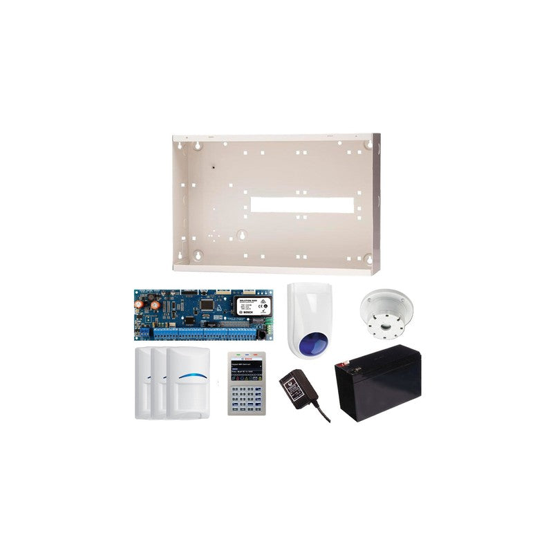 Bosch 6000 Hardwired Alarm Kit Includes 1x Solution 6000 Pcb With Prox Keypad 3x Blue Line Quad Pirs 1x Mw350 Metal Enclosure 1x 12v7ah Battery 1x 18vac Power Supply 1x Slimline Strobe/siren 1x Surface Mounted Piezo