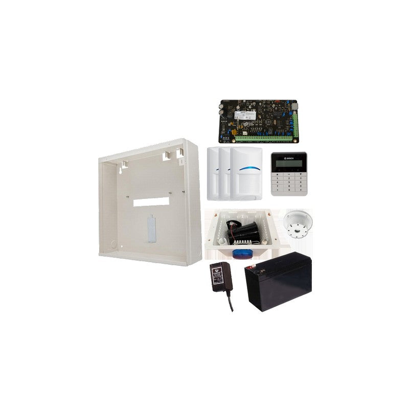 Bosch 3000 Hardwired Alarm Kit Includes 1x Solution 3000 Pcb 1x Text Keypad 3x Blue Line Pirs 1x Mw250 Metal Enclosure 1x 12v7ah Battery 1x 18vac Power Supply 1x Strobe/siren/piezo