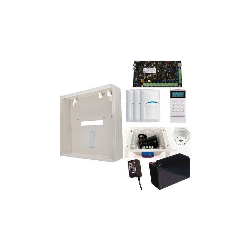 Bosch 3000 Hardwired Alarm Kit Includes 1x Solution 3000 Pcb 1x Icon Keypad 3x Blue Line Pirs 1x Mw250 Metal Enclosure 1x 12v7ah Battery 1x 18vac Power Supply 1x Strobe/siren/piezo