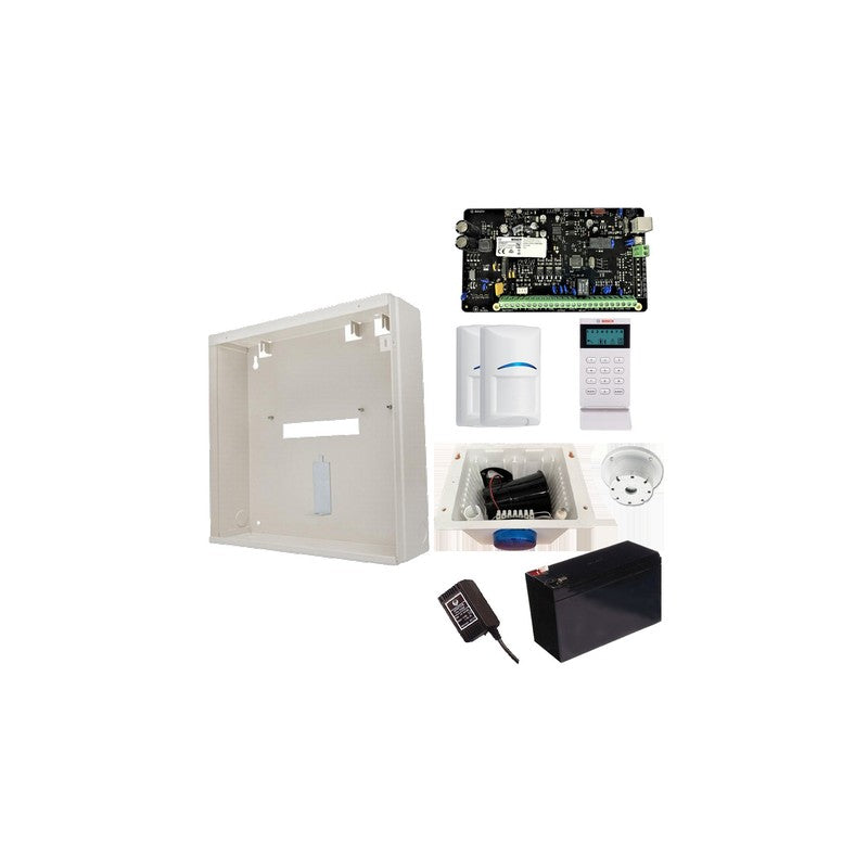 Bosch 2000 Hardwired Alarm Kit Includes 1x Solution 2000 Pcb 1x Icon Keypad 2x Blue Line Pirs 1x Mw250 Metal Enclosure 1x 12v7ah Battery 1x 18vac Power Supply 1x Strobe/siren/piezo