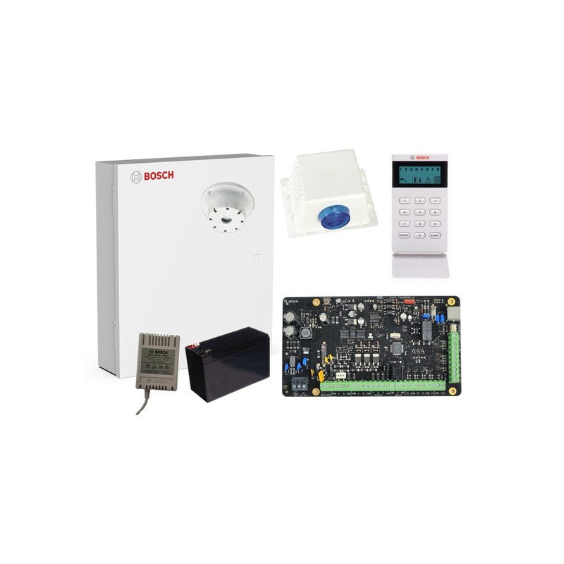 Bosch 4000 Hardwired Alarm Kit Includes 1x Solution 4000 Pcb 1x Icon Keypad 1x Metal Enclosure 1x 12v7ah Battery 1x 18vac Power Supply 1x Strobe/siren/piezo No Pir