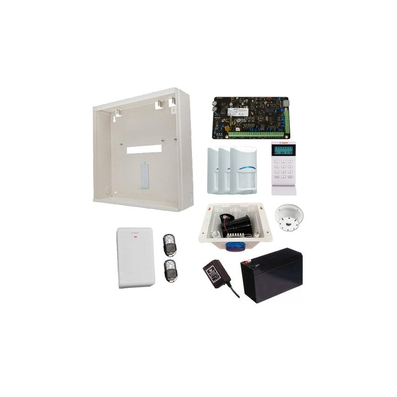 Bosch 3000 Hardwired Alarm Kit Includes 1x Solution 3000 Pcb 1x Icon Keypad 3x Wireless Pet Pirs 1x Mw250 Metal Enclosure 1x 12v7ah Battery 1x 18vac Power Supply 2x Premium 4 Button Remotes 1x Solution 2000/3000 Receiver 1x Strobe/siren/piezo
