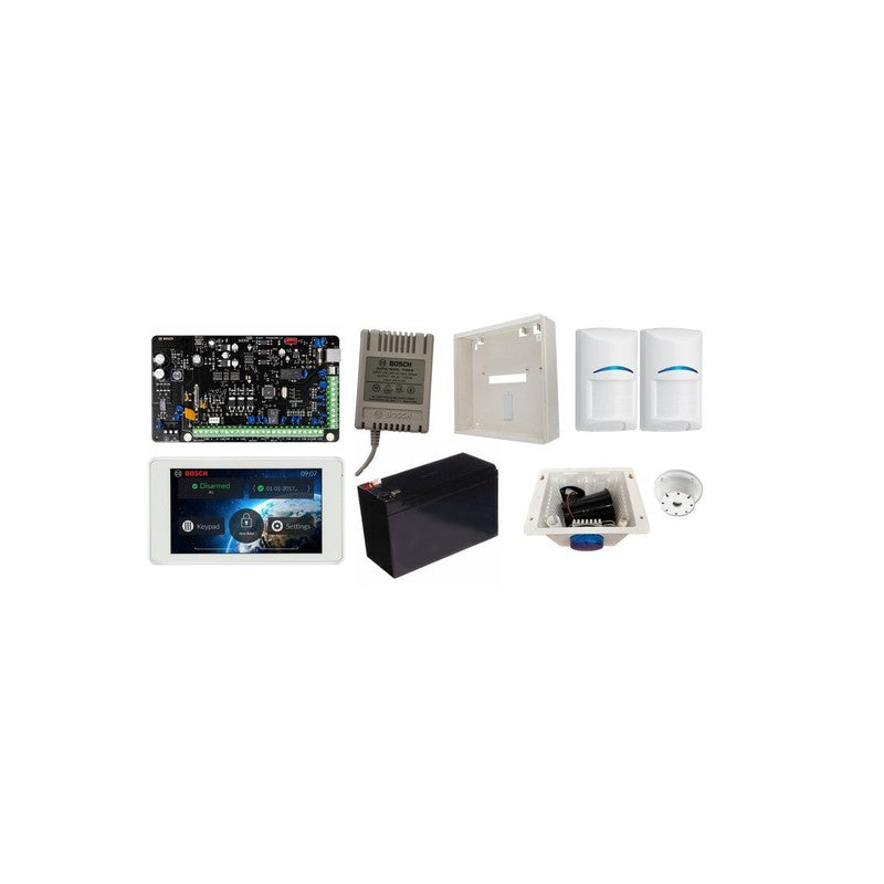 Bosch 2000 H/wired Alarm Kit 1x Sol 2000 Pcb 1x 5" T/screen K/pad 2x Blu Line Pirs 1x Strobe/siren 1x Mw250 Enc 1x Batt 1x P/s