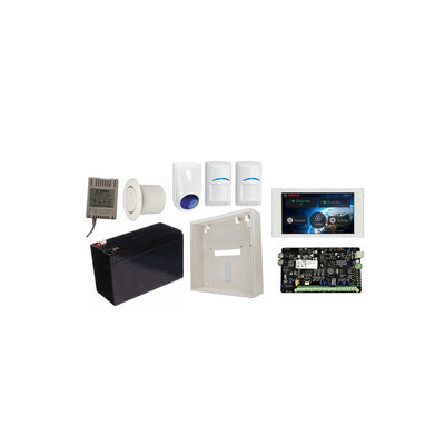 Bosch 2000 H/wired Alm Kit Inc 1x Sol 2000 Pcb 1x 5" T/screen 1x Mw250 Metal Enc 1x 12v7ah Batt 1x 18vac P/s 1x Slimline Strobe/siren 1x Flush Piezo, 2x Blueline Pir