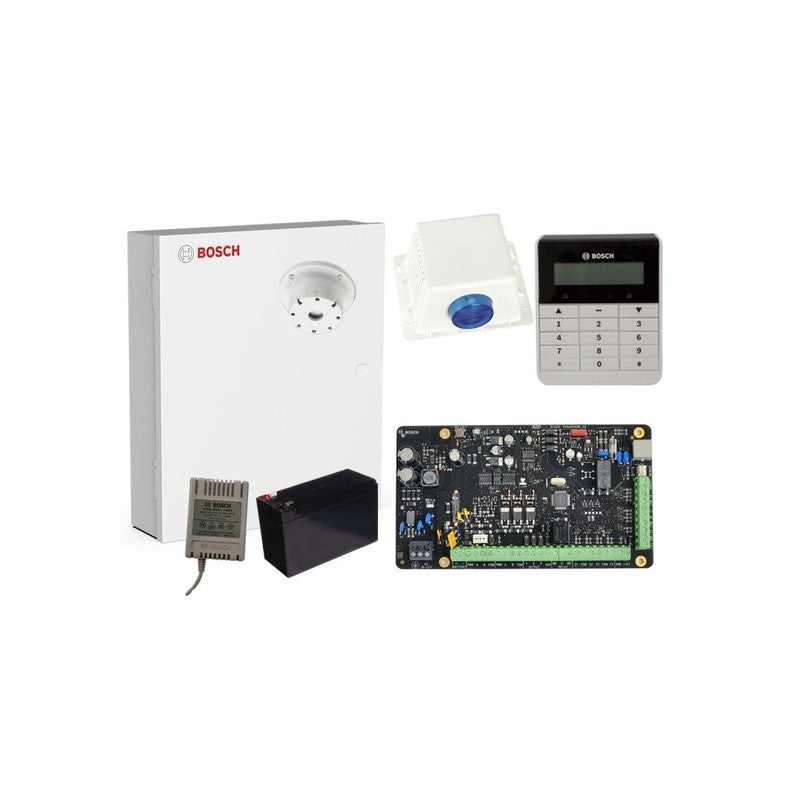 Bosch 4000 Hardwired Alarm Kit Includes 1x Solution 4000 Pcb 1x Text Keypad 1x Metal Enclosure 1x 12v7ah Battery 1x 18vac Power Supply 1x Strobe/siren/piezo No Pir