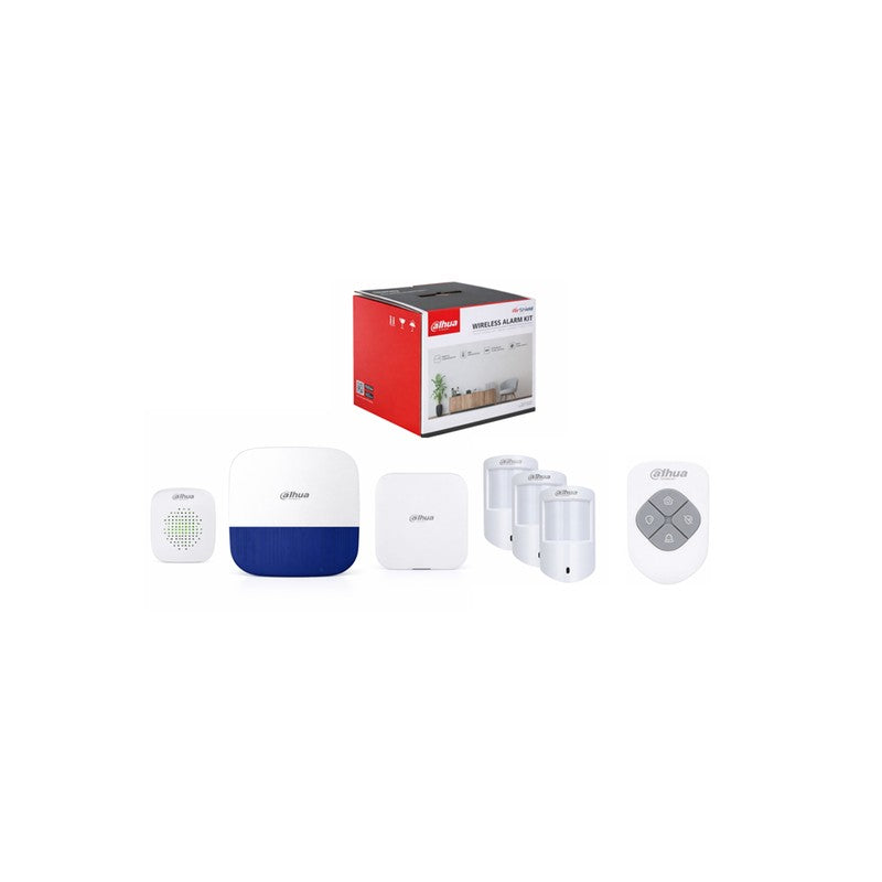 Dahua Dhi-art-arc3800h-06-fw2 Wireless Alarm Kit Includes 1x Hub 1x 4-btn Keyfob 3x Pir Detector 1x Internal Siren 1x External Siren White