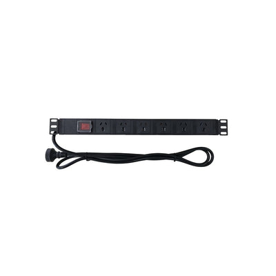 Global Racking Solutions Global Pdu 6-way 19" Horizontal Rack Mounted With Main Switch Black 1ru Plastic 2m Cable 485wx44.4dx44.4h (mm)