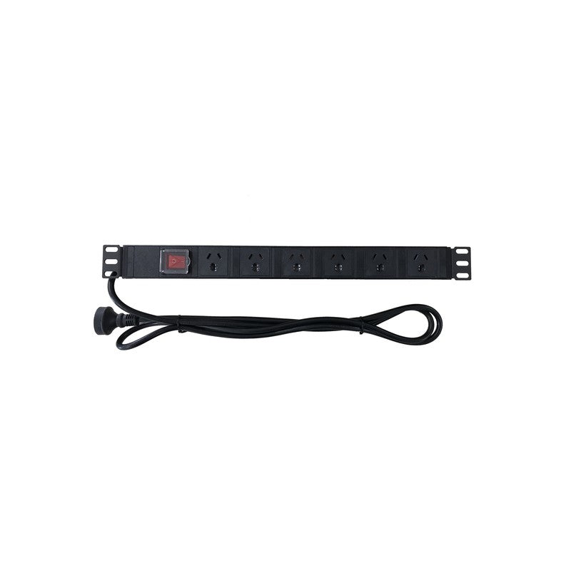 Global Racking Solutions Global Pdu 6-way 19" Horizontal Rack Mounted With Main Switch Black 1ru Plastic 2m Cable 485wx44.4dx44.4h (mm)