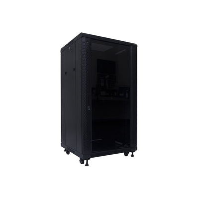 Global Racking Solutions Global 19" Free Standing Rack 18ru With Tempered Glass Door Metal Powder Coated Black Upto 500kg 600wx988hx600d (mm) With Casters