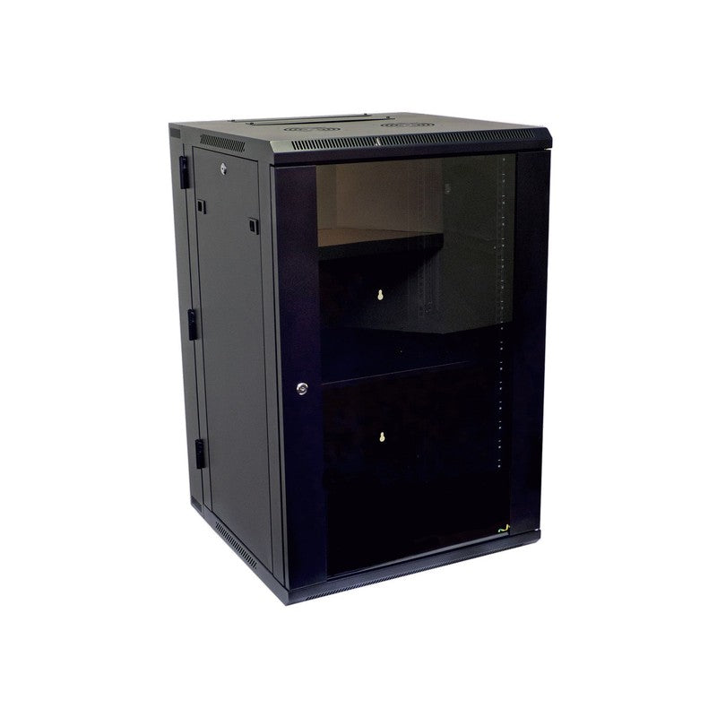 Global Racking Solutions Global 19" Wall Mounted Swing Frame 18ru With Tempered Glass Door Metal Powder Coated Black Upto 60kg 600wx901hx600d (mm)