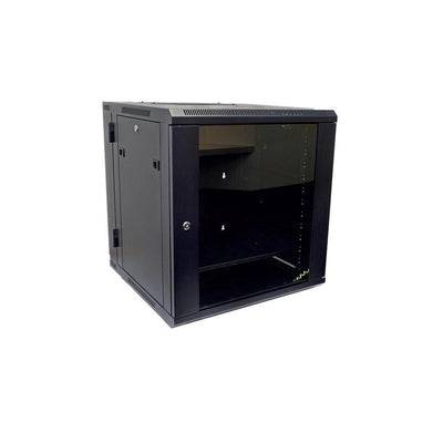 Global Racking Solutions Global 19" Wall Mounted Swing Frame 12ru With Tempered Glass Door Metal Powder Coated Black Upto 60kg 600wx635hx600d (mm)