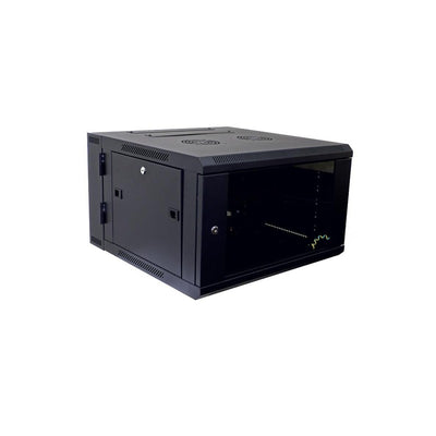 Global Racking Solutions Global 19" Wall Mounted Swing Frame 6ru With Tempered Glass Door Metal Powder Coated Black Upto 60kg 600wx368hx600d (mm)