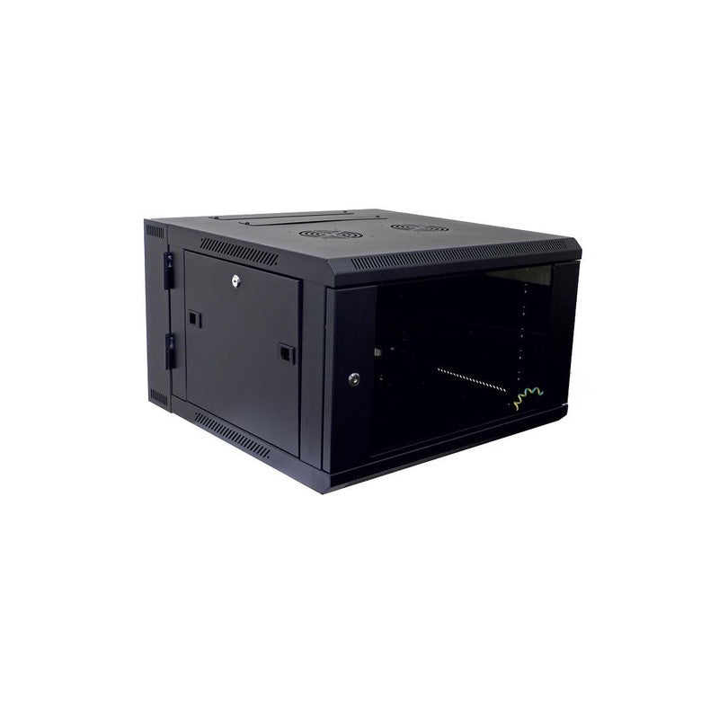 Global Racking Solutions Global 19" Wall Mounted Swing Frame 6ru With Tempered Glass Door Metal Powder Coated Black Upto 60kg 600wx368hx600d (mm)