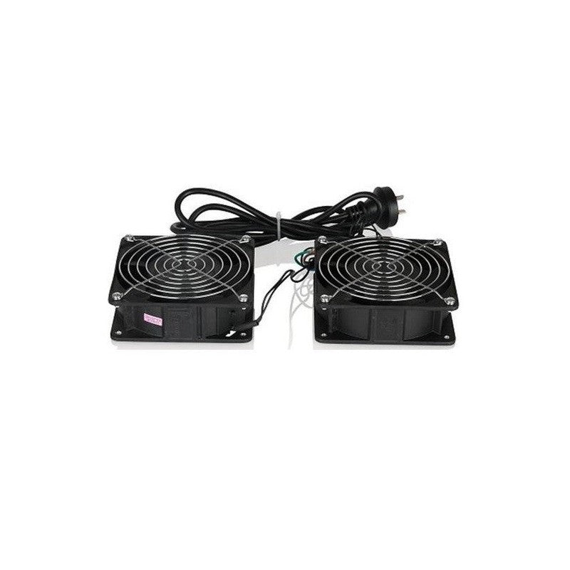 Global Racking Solutions Global 2x 19" Roof Cooling Fan Unit Black 2m Cable Each Fan (40hx120wx120d (mm)) To Suit Wmr & Wms Racks