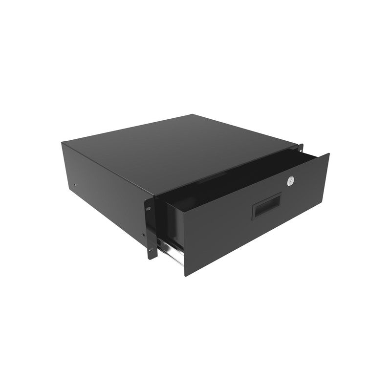 Global Racking Solutions Global 19" Rack Lockable Drawer 2ru Black 100hx490wx380d (mm) Inc 2 Keys
