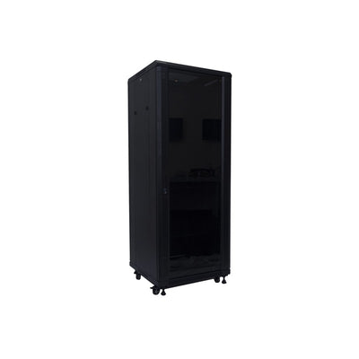 Global Racking Solutions Global 19" Free Standing Rack 32ru With Tempered Glass Door Metal Powder Coated Black Upto 500kg 600wx1610hx600d (mm) With Casters