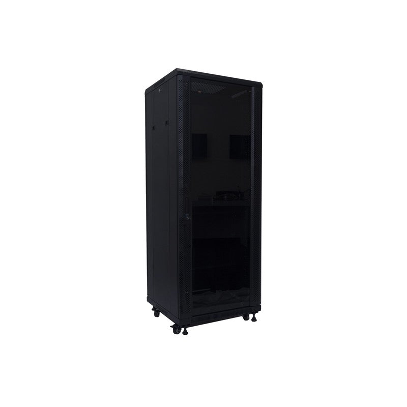 Global Racking Solutions Global 19" Free Standing Rack 32ru With Tempered Glass Door Metal Powder Coated Black Upto 500kg 600wx1610hx600d (mm) With Casters