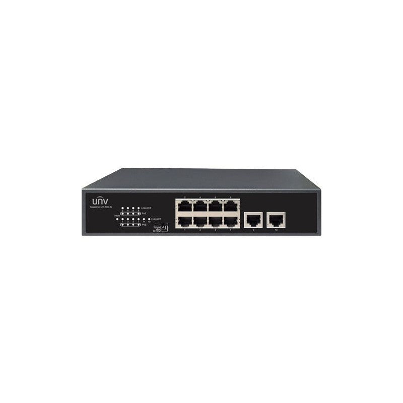 Uniview 8port ( 10p) Switch 120w POE Total Capacity 8x Poe+ 2x100m Uplink L2 Unmanaged Black 240vac