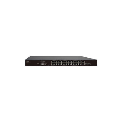 Uniview 24port ( 26p) Switch 370w POE Total Capacity 24x Poe+ Plus 2x 1g Sfp/ Fibre Port 2x1g Uplink Combo L2 Unmanaged Black 240vac