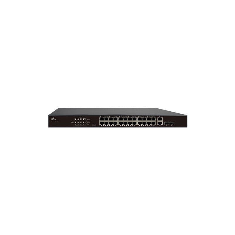 Uniview 24port ( 26p) Switch 370w POE Total Capacity 24x Poe+ Plus 2x 1g Sfp/ Fibre Port 2x1g Uplink Combo L2 Unmanaged Black 240vac