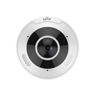 Uniview Prime-i Series IP Camera White AI 360° Panoramic 5MP H.264/5/5+/ Mjpeg Fisheye 120 Wdr Plastic/metal 1.4mm Fixed Lens IR 10m POE Ip66 Built In Mic Audio In Audio Out 1 X Alarm In 1 X Alarm Out Support Up To 256gb SD Ik10 12vdc