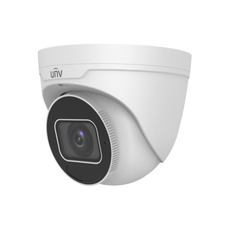Uniview Pro Series IP Camera White AI People Count 4MP H.264/5/5+/ Mjpeg Turret 120 Wdr Metal 2.8-12mm Motorised Lens 4x Zoom Light Hunter IR 40m POE Ip67 Built In Mic Audio In Audio Out 2 X Alarm In 1 X Alarm Out Support Up To 512gb SD Ik10 12vdc