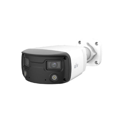 Uniview Prime-iii Series IP Camera White AI 2x4mp H.264/5/5+/ Mjpeg Bullet With Dual Lens Digital Wdr Metal 4mm Fixed Lens Color Hunter White LED 30m POE Ip67 Built In Mic Audio In Audio Out 1 X Alarm In 1 X Alarm Out Support Up To 256gb SD Ik10 12vdc