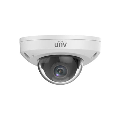 Uniview Prime-i Series IP Camera White AI 4MP H.264/5/5+/ Mjpeg Ufo/mini Dome 120 Wdr Metal 2.8mm Fixed Lens Light Hunter IR 30m POE Ip67 Built In Mic Audio In Audio Out Support Up To 256gb SD Ik10 Impact Rating 12vdc