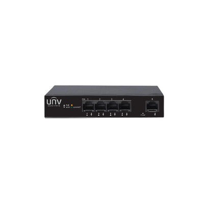 Uniview 4port ( 5p) Gigabit Switch 60w POE Total Capacity 4x Poe+ 1x1g Uplink L2 Unmanaged Black 240vac
