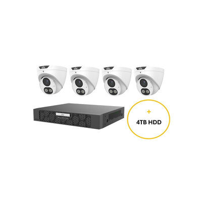 Uniview Unv Easy Star CCTV Kit Inc 4 X 6MP White Dual Light Easy Star Turret Camera 2.8mm (unvipc3616le-adf28km-dl) 8 Channel Black NVR (unvnvr501-08b-p8-iq) Non Expandable HDD With 4tb HDD Not Loaded