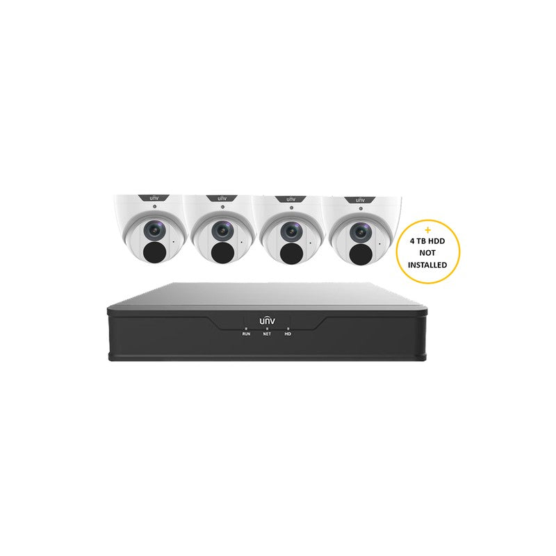 Uniview Unvp1k46t8bei-4tbwht Kit 8ch Nvr302-08e2-p8-iq 4x Ipc3616sb-adf28km-i0 6MP AI Turret 2.8mm 4tb White/black