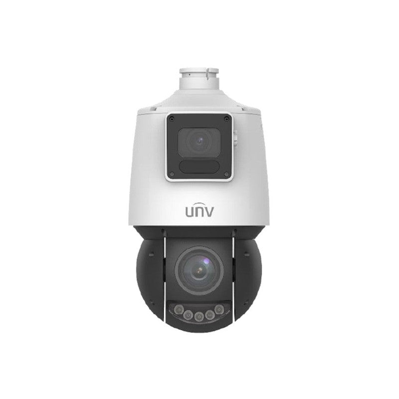 Prime Series IP Camera White AI Auto Tracking 2x4mp H.264/5/5+/ Mjpeg Speed Dome PTZ 120 Wdr Plastic 4 & 4.8-120mm Motorised Lens 25x Zoom Light Hunter IR 30m Poe+ Ip66 Without Mic Audio In Audio Out 2 X Alarm In 1 X Alarm Out Support Up To 256gb SD 12vdc