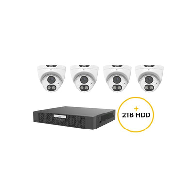 Uniview Unv Easy Star CCTV Kit Inc 4x 6MP Wht Easy Star Turret Cam 2.8mm (unvipc3616le-adf28km-dl) 8ch Blk NVR (unvnvr501-08b-p8-iq) Non Exp HDD W/ 4tb HDD Not Loaded