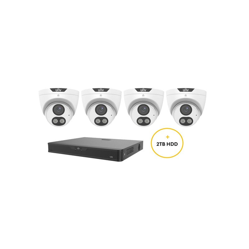 Uniview Unv Easystar Kit Inc 4x 6MP Wht Easy Star Turret Cam 2.8mm (unvipc3616le-adf28km-dl) 8ch Blk NVR (unvnvr302-08b-p8-iq) Exp HDD W/ 2tb HDD Not Loaded