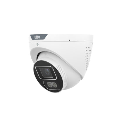 Uniview IP Camera White AI Active Deterrance 6MP H.264/5/5+/ Mjpeg Eyeball 130 Wdr Metal 2.8mm Fixed Lens Color Hunter With Wise-isp Ir+warm LED 30m POE Ip67 Built In Mic Support Up To 512gb SD 12vdc