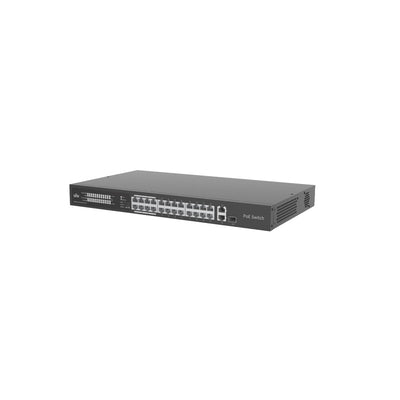 Uniview 24port ( 26p) Switch 370w POE Total Capacity 24x Poe+ Plus 1x 1g Sfp/ Fibre Port 2x1g Uplink Combo L2 Unmanaged Black 240vac