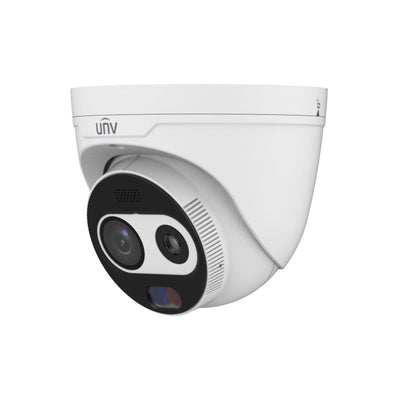 Prime-iv Series IP Camera White AI Thermal With Temperature 256x192 Sensor 4MP H.264/5/5+/ Mjpeg Turret With Dual Lens 120 Wdr Metal 3&4mm Fixed Lens IR 30m POE Ip67 Built In Mic Audio In Audio Out 2 X Alarm In 2 X Alarm Out Support Up To 512gb SD 12vdc