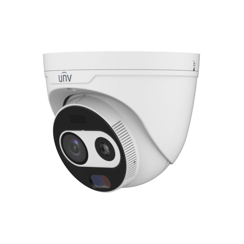 Prime-iv Series IP Camera White AI Thermal With Temperature 256x192 Sensor 4MP H.264/5/5+/ Mjpeg Turret With Dual Lens 120 Wdr Metal 3&4mm Fixed Lens IR 30m POE Ip67 Built In Mic Audio In Audio Out 2 X Alarm In 2 X Alarm Out Support Up To 512gb SD 12vdc