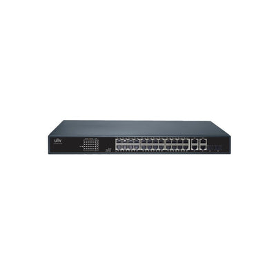 Uniview 24port ( 26p) Gigabit Switch 370w POE Total Capacity 24x Poe+ Plus 2x 1g Sfp/ Fibre Port 2x1g Uplink Combo L2 Unmanaged Black 240vac