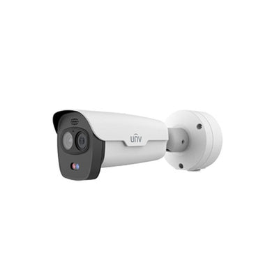 IP Camera White AI Thermal With Temperature 4MP H.264/5/5+ Bullet 120 Wdr Metal 4mm Fixed Lens Light Hunter IR 50m POE Ip67 Built In Mic Audio In Audio Out 2 X Alarm In 2 X Alarm Out Support Up To 256gb SD 12vdc